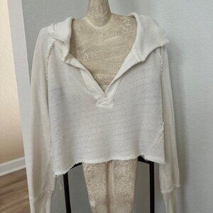We The Free Cropped Knit Sweater Long Sleeves with Collar
